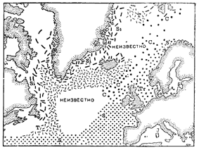 Рисунок 128. Районы планктона в Северной Атлантике (по Клеве): Т — Tricho-планктон; S — Styli-планктон; Si — Sira-плакктон; С — Chaeta-планктон; Тг — Tripo-планктон.