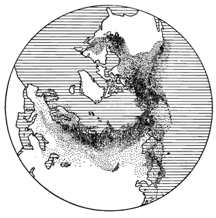 Рисунок 189. Распространение лососёвых рыб в бассейне Северного Ледовитого океана.