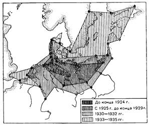 Рисунок 233. Распространение китайского краба в Балтийском море за 26 лет. Чёрные кружки показывают проникновение крабов вверх по рекам.