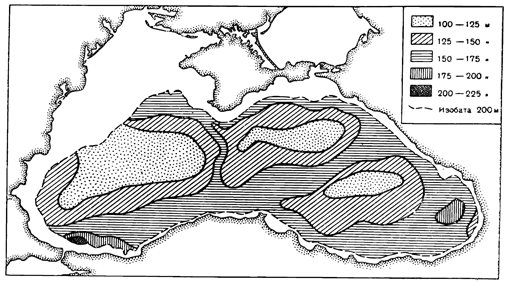 Рисунок 249. Нижняя граница планктона в Чёрном море (по Никитину).