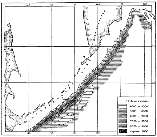 Рисунок 281. Рельеф дна Курило-Камчатской впадины.