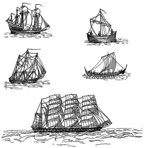 Рисунок 1. Разные морские суда до появления парового флота