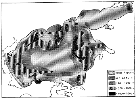 Рисунок 265. Биомасса бентоса Азовского моря в г/м2.