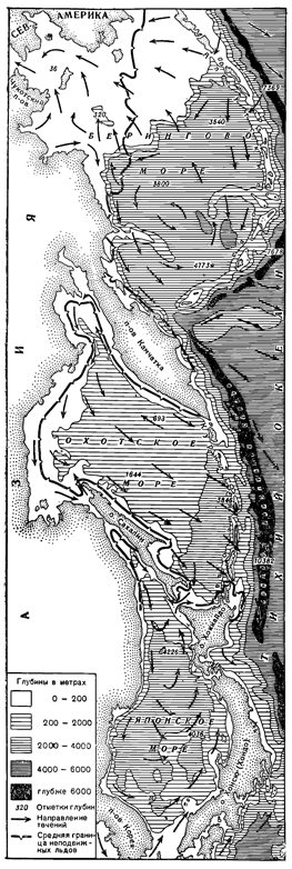 Берингово, Охотское и Японское моря. Рисунок 279. Берингово, Охотское и Японское моря.
