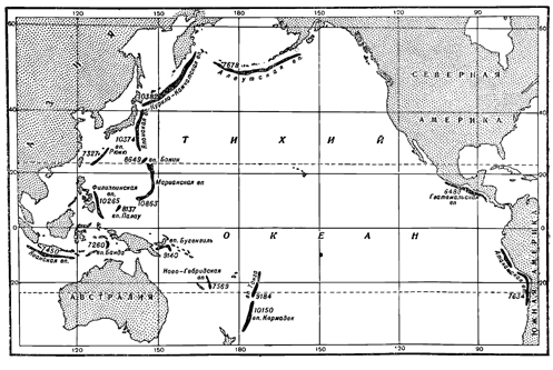 Рисунок 282. Глубоководные впадины Тихого океана.