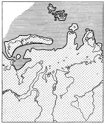 Карта периода наибольшего отступания моря в четвертичное время. Рисунок 182. Карта периода наибольшего отступания моря в четвертичное время.